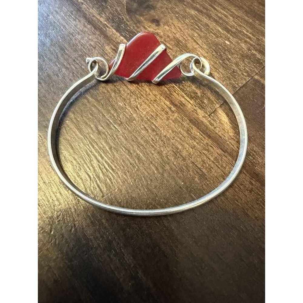 Authentic Red Sea Glass 925 Sterling Silver Bangle
